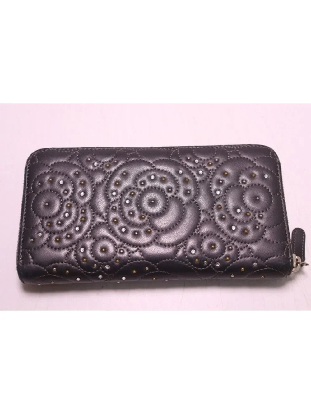 Chanel Camellia Lambskin Zip Around Wallet